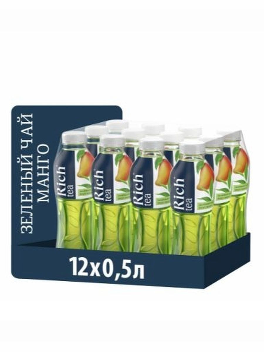 Холодный чай Rich tea зеленый со вкусом манго, 500 мл. Упаковка 12 шт.