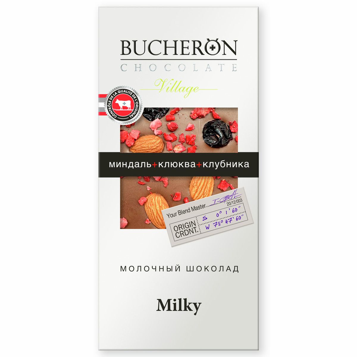 Шоколад Bucheron Village молочный миндаль с клюквой и клубникой, 85г х 10шт.