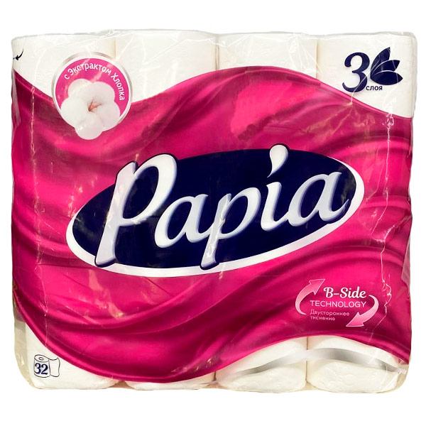 Туалетная бумага Papia белая 3 слоя (32шт)