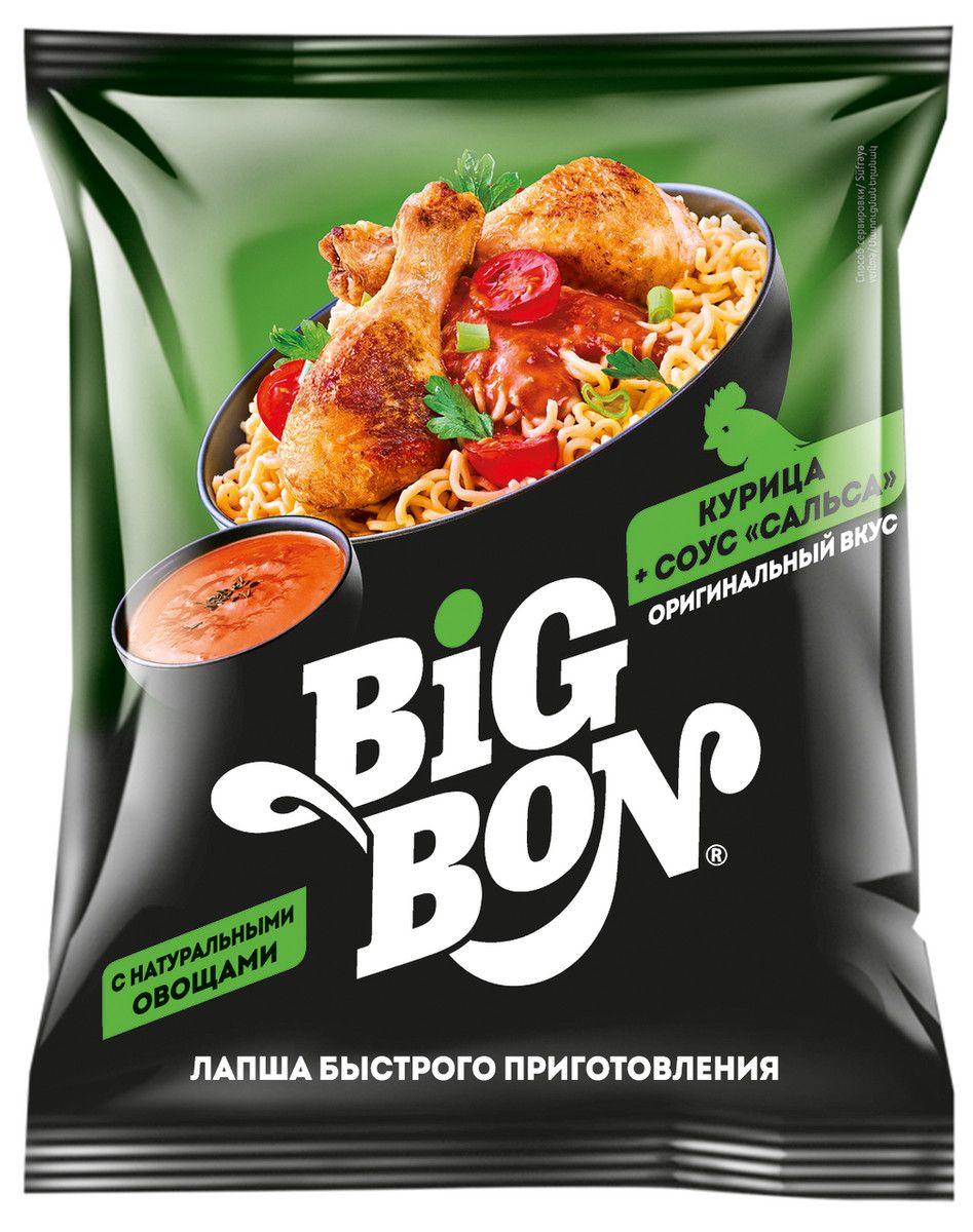 Лапша быстрого приготовления BigBon Курица + соус Сальса, 75г х 48 шт.