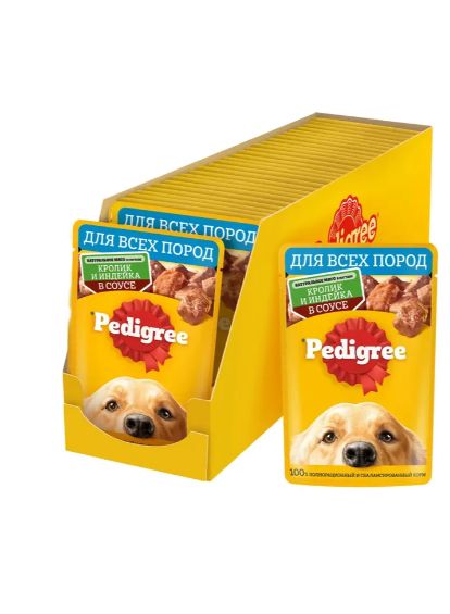 Влажный корм PEDIGREE для взрослых собак всех пород, с кроликом и индейкой в соусе, 28 шт x 85г