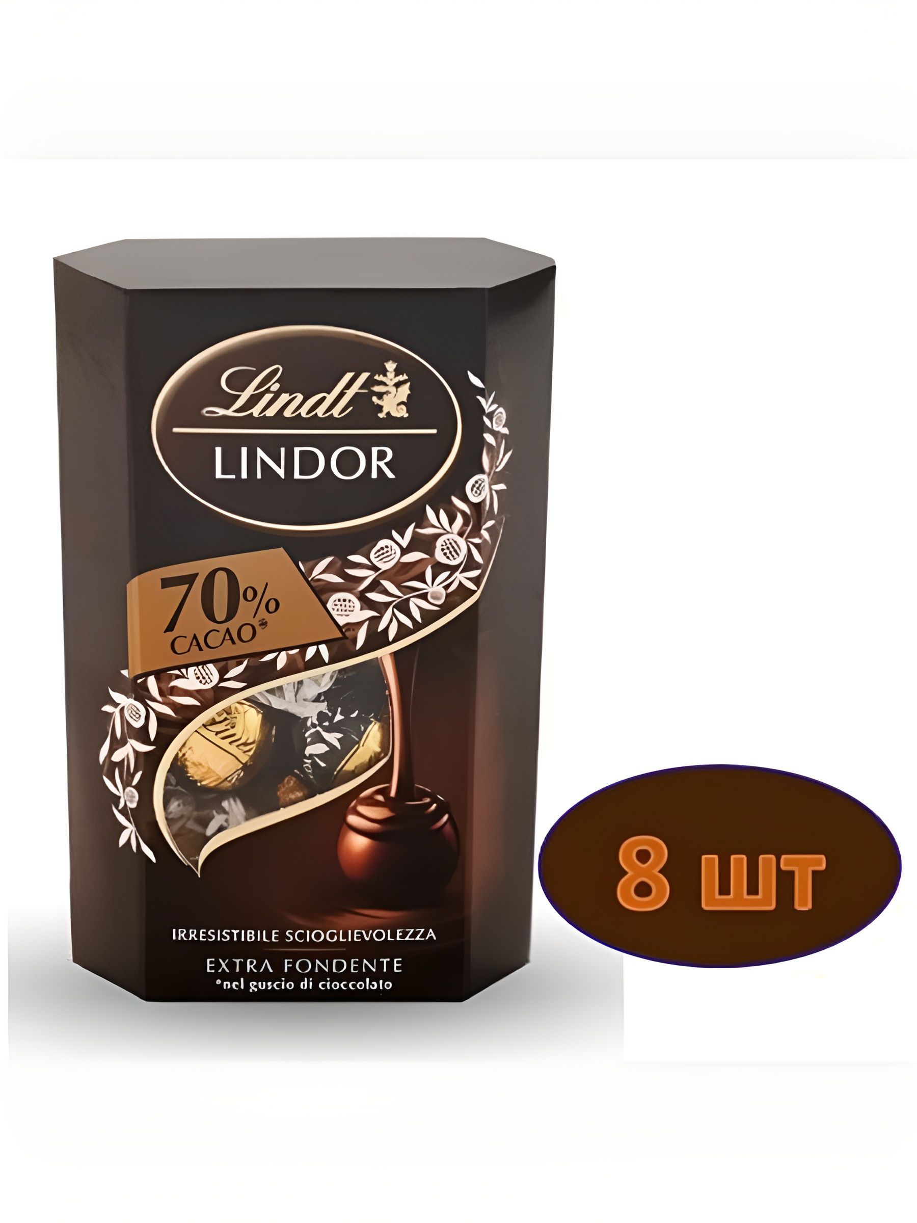 Конфеты шоколадные Lindt Lindor Negro Cornet 70% какао, горький шоколад,200 г. 8 шт.