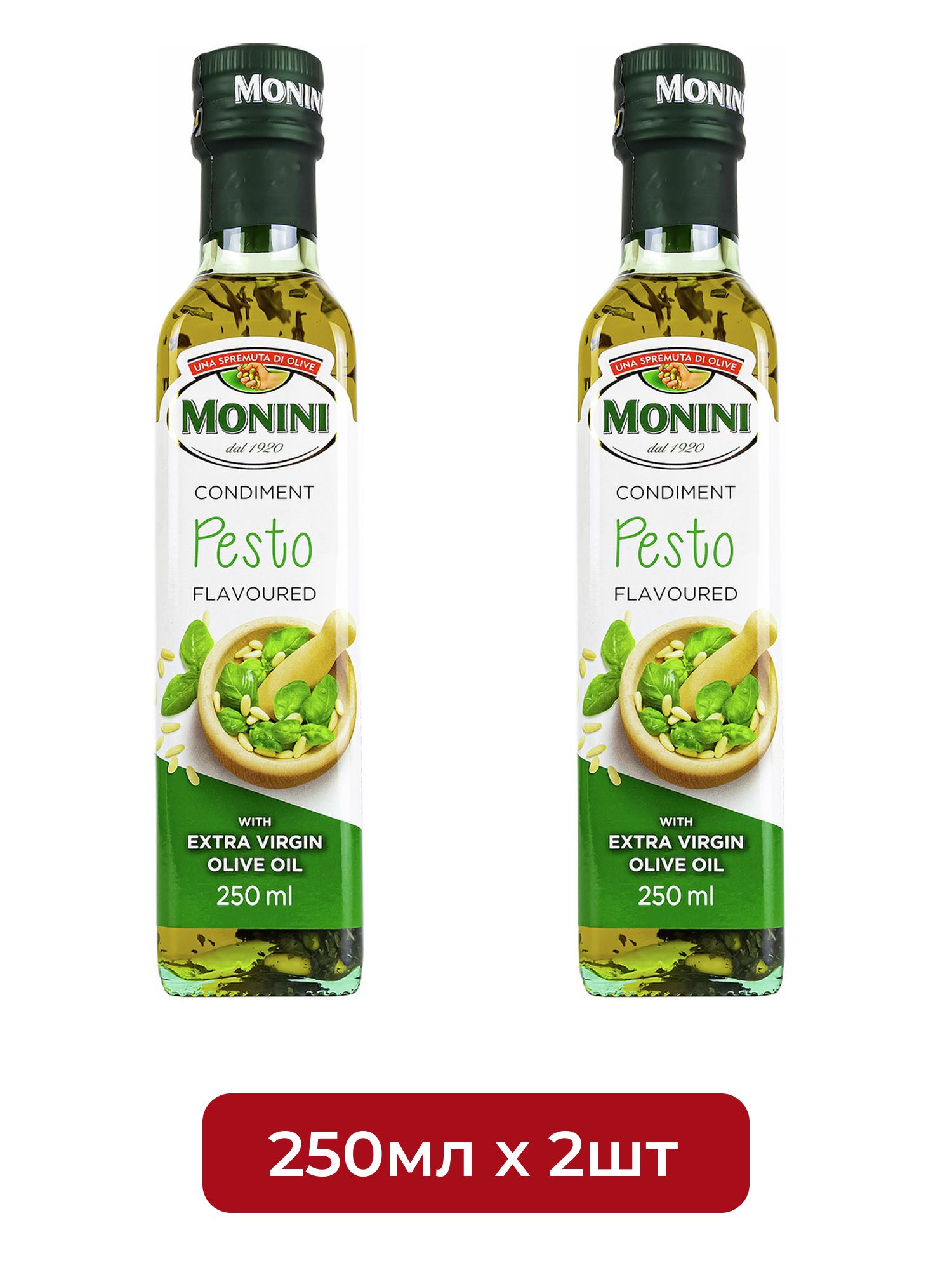 Масло оливковое Monini с песто Extra Virgin нерафинированное, 250мл х 2шт.