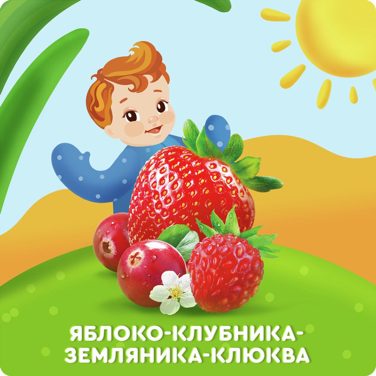 Пюре фруктовое детское Агуша Укрепляй-ка Яблоко, клубника, земляника и клюква с 6 месяцев, 80г х 10 шт.