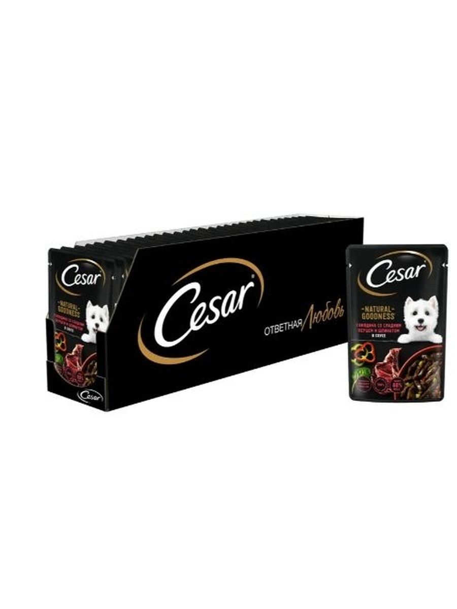 Корм Cesar Говядина со сладким перцем и шпинатом в соусе для собак, 28 шт по 80г