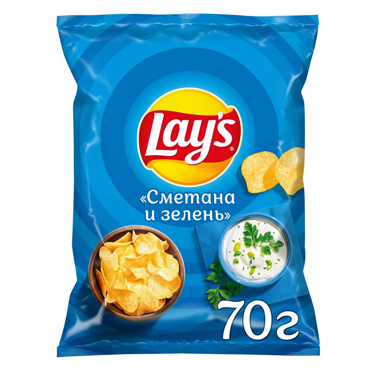 Чипсы Lay's Сметана и зелень, 70 г. Упаковка 25 шт. Набор 2 упаковки.