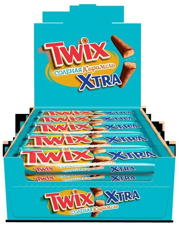 Батончик шоколадный Twix Xtra Cоленая карамель, 82г. Упаковка 24 шт.