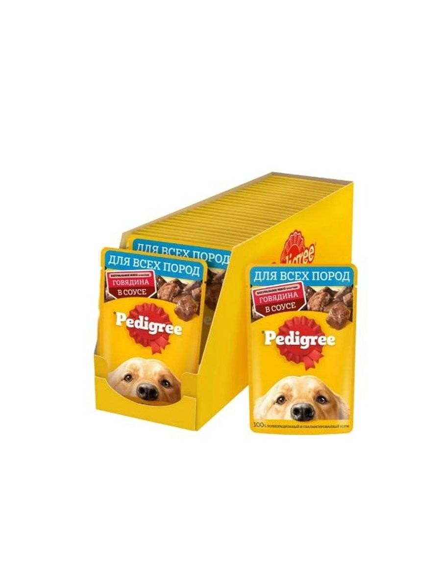 Влажный корм PEDIGREE для взрослых собак всех пород, с говядиной в соусе, 56 шт x 85г