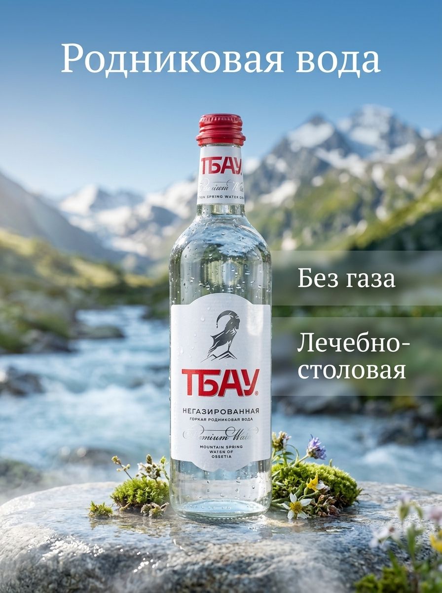 Вода Тбау Премиум 0.5 литра, без газа, стекло, (упаковка 12 шт)