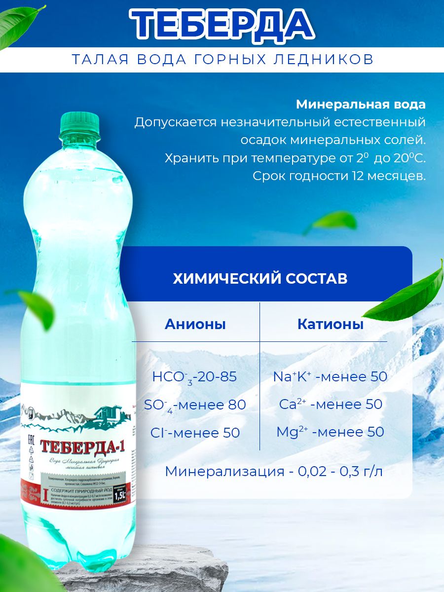 Вода минеральная Теберда 1,5л газированная (упаковка 6 шт.)