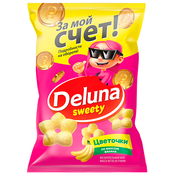 Снеки кукурузные Deluna Цветочки вкус банана 85 гр