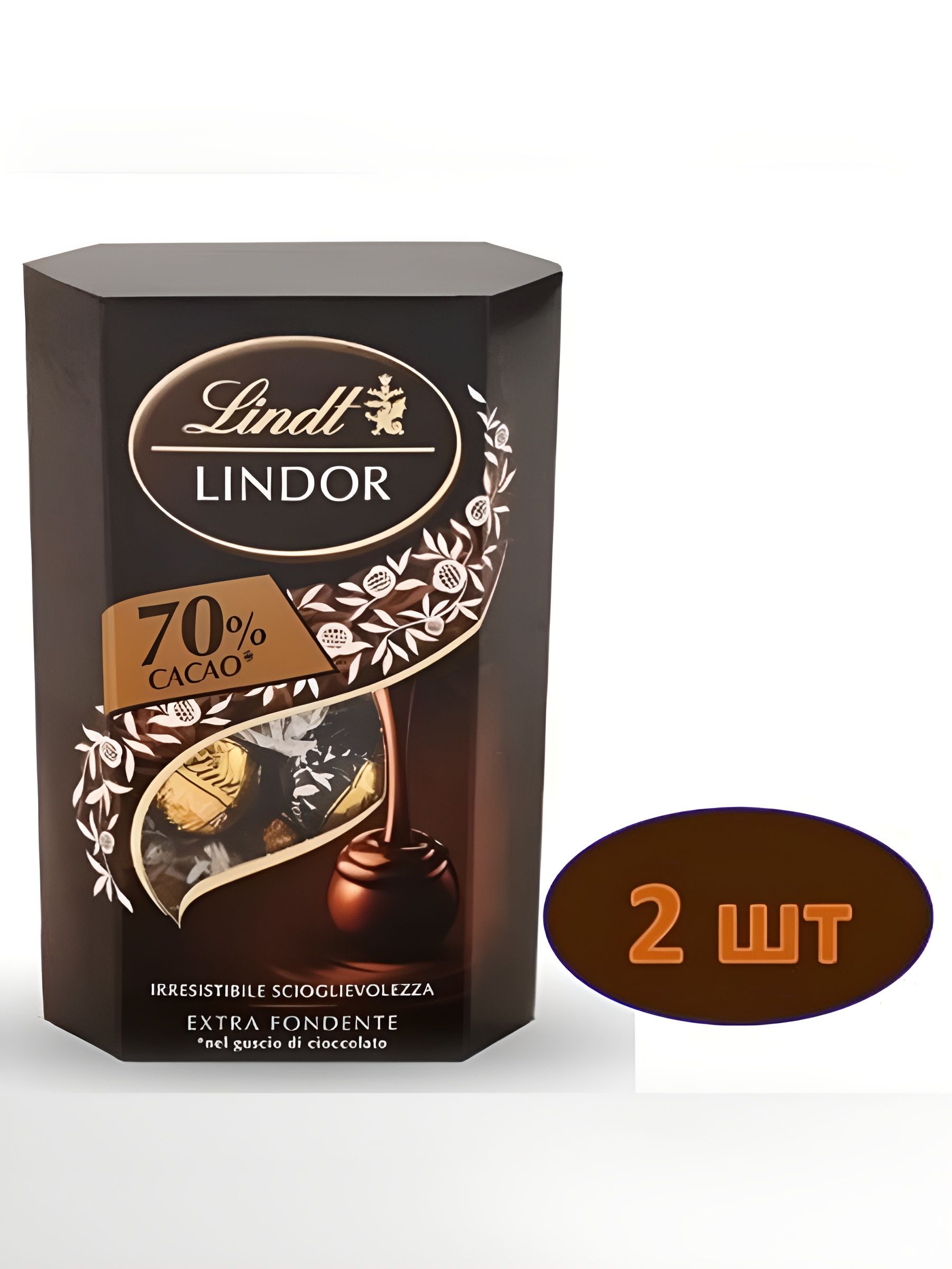 Конфеты шоколадные Lindt Lindor Negro Cornet 70% какао, горький шоколад,200 г. 2 шт.