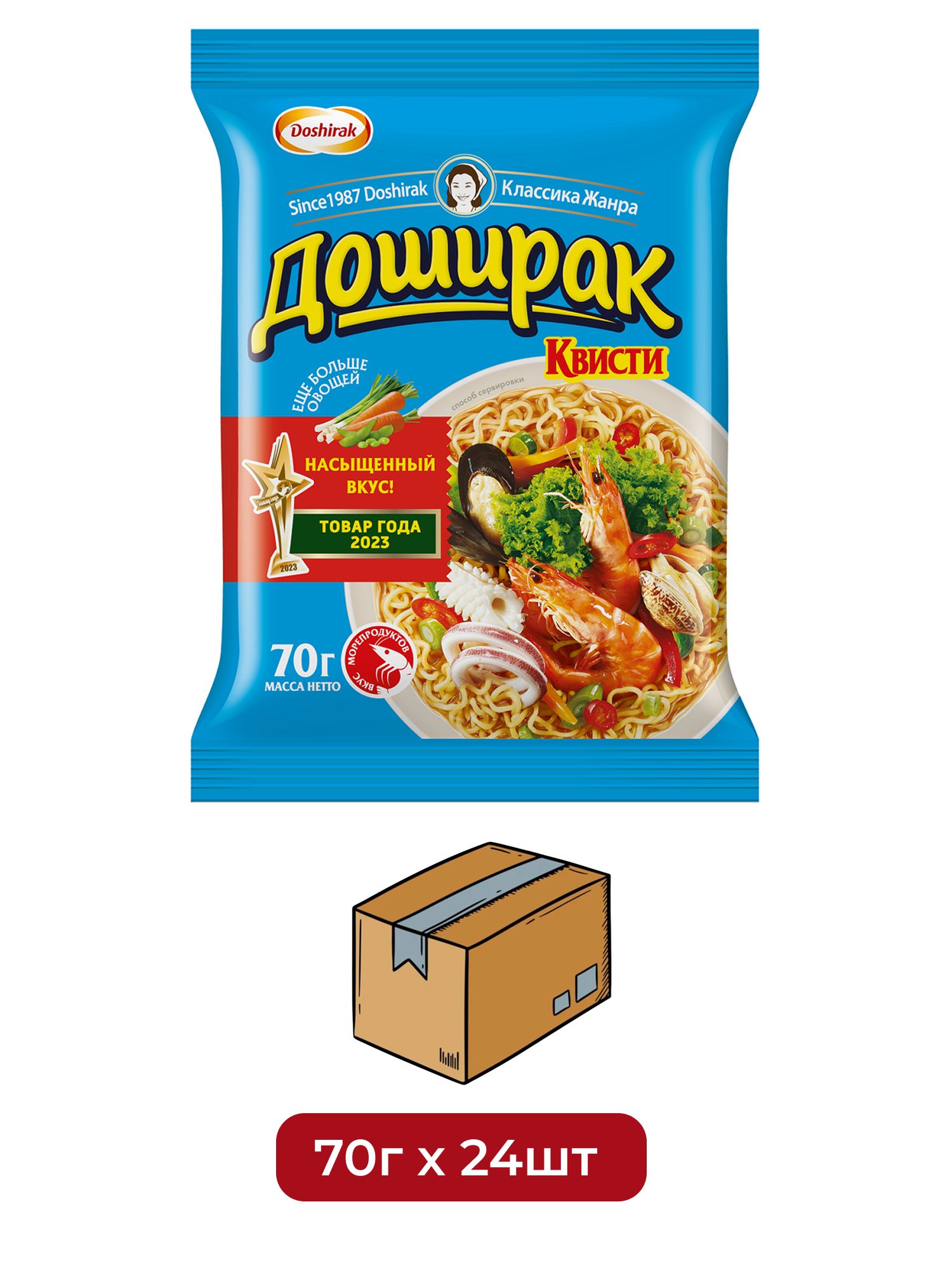 Лапша быстрого приготовления Доширак Квисти со вкусом морепродуктов, 70г х 36 шт.