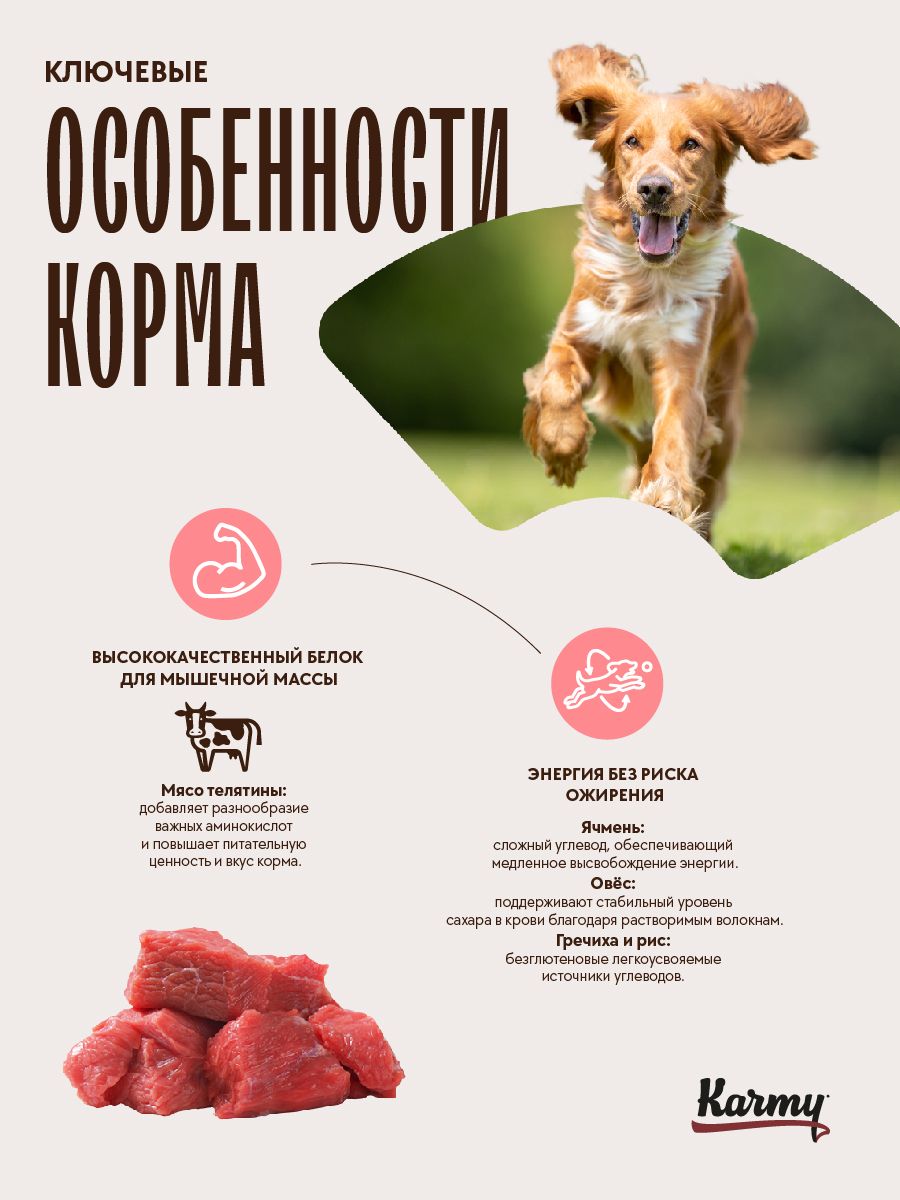 KARMY Delicious Medium & Maxi с телятиной, 14кг. Полнорационный сухой корм для привередливых собак средних и крупных пород старше 1 года.