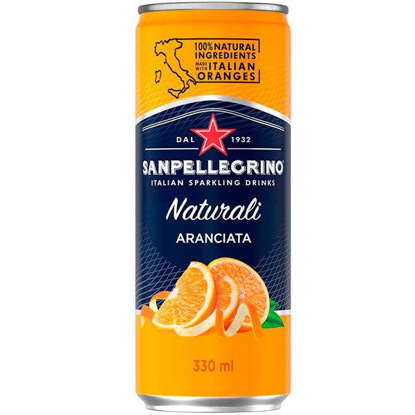 Напиток San Pellegrino апельсин 0.33 литра, газ, ж/б, 24 шт. в уп.