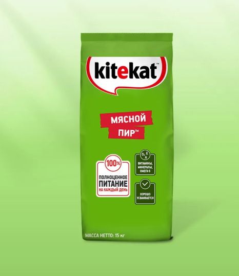 Корм сухой KITEKAT для взрослых кошек Мясной Пир , 15кг