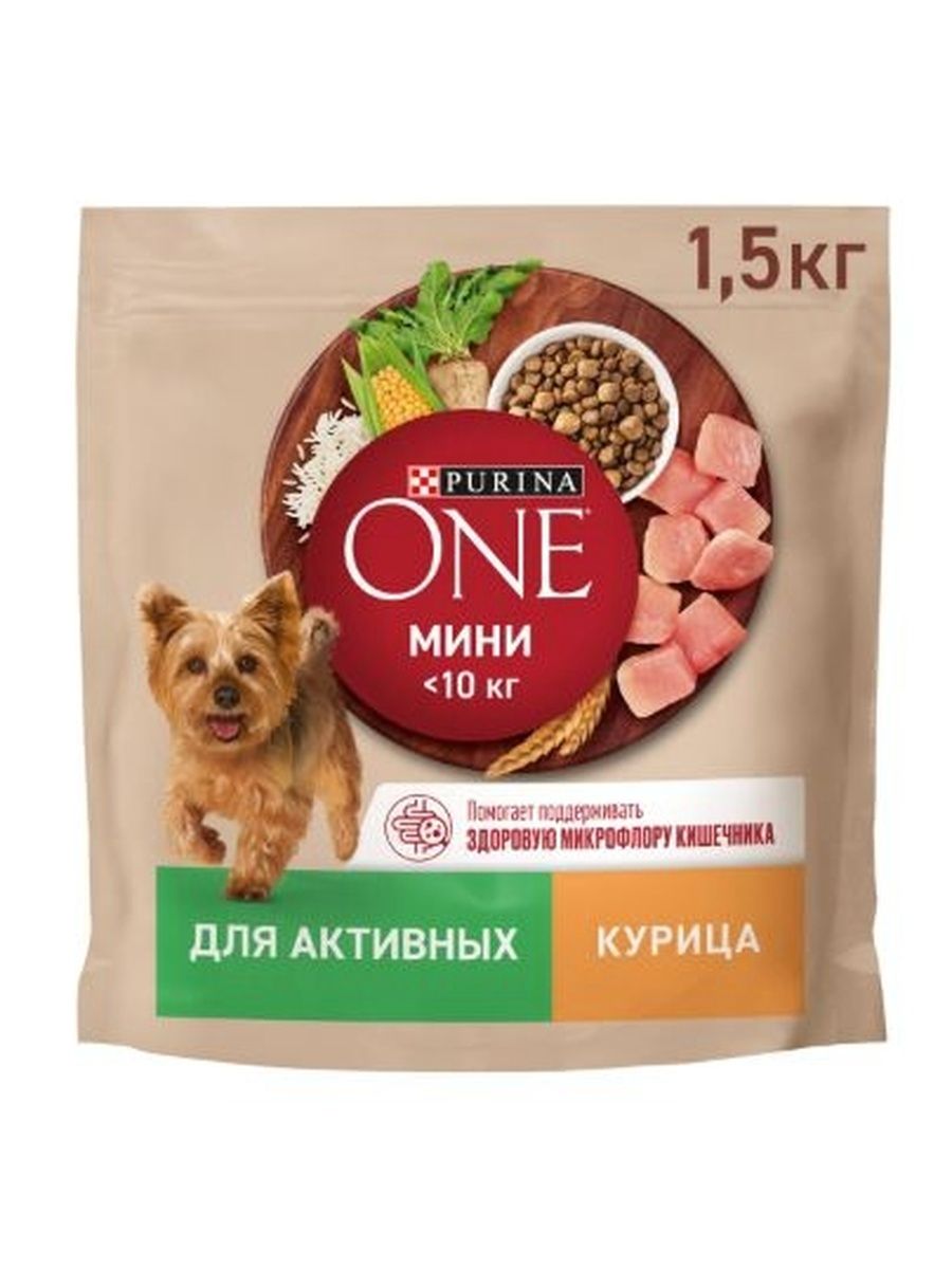 Корм сухой Purina One Мини для собак мелких пород с курицей и рисом 1.5кг