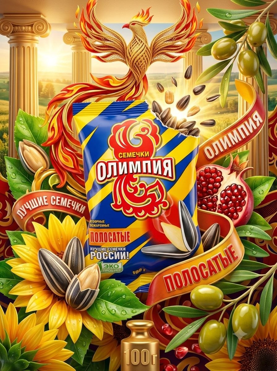 Семечки обжаренные отборные полосатые без соли "Олимпия" 100г х 10шт.