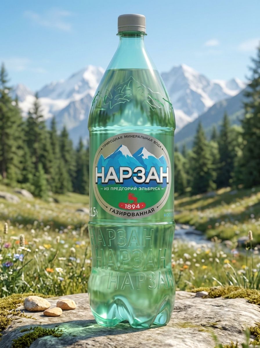 Вода минеральная газированная Нарзан 1,5 л, 1шт, ПЭТ.