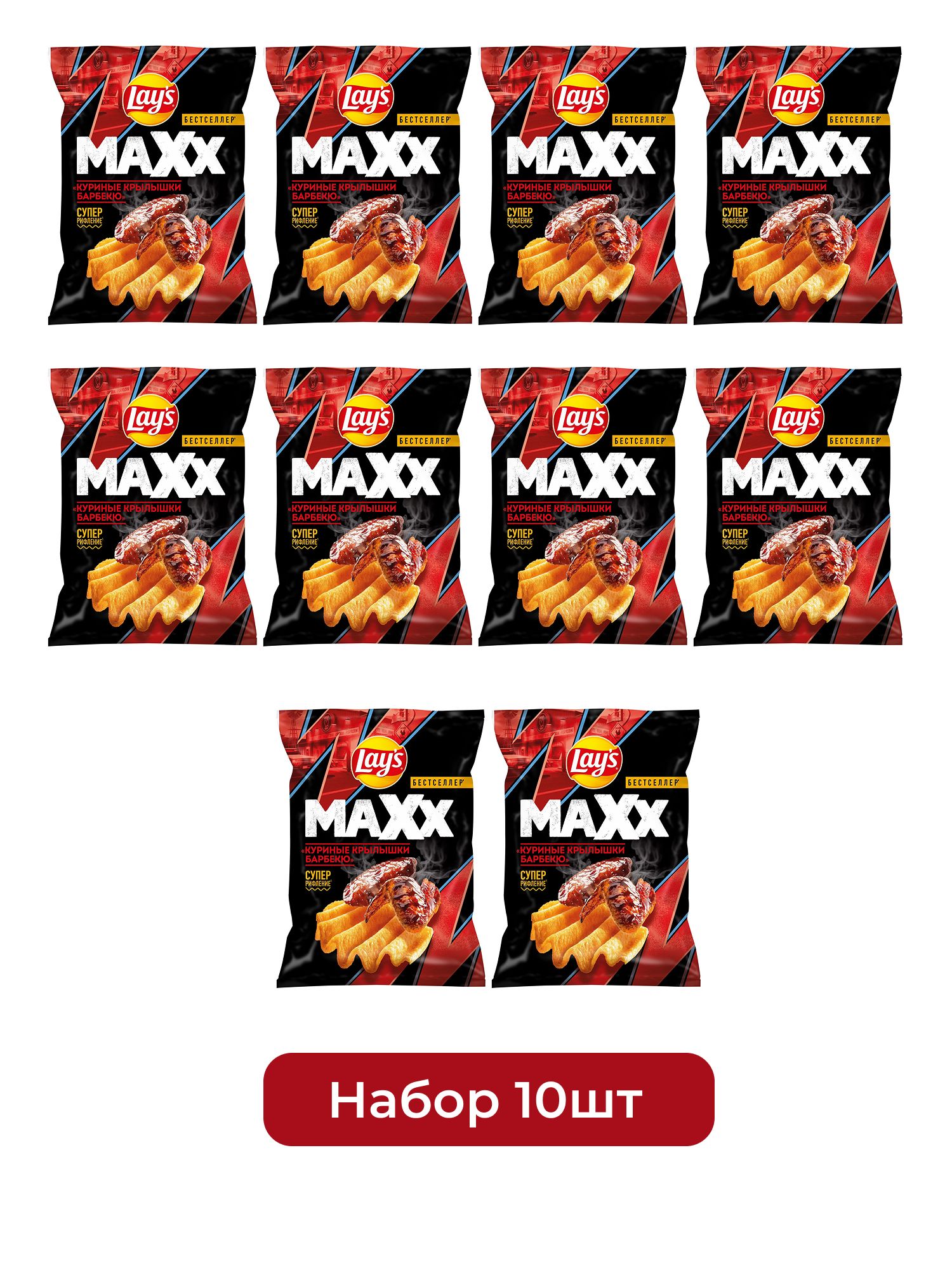 Чипсы Lay's Maxxx куриные крылышки барбекю, 100г х 10шт.