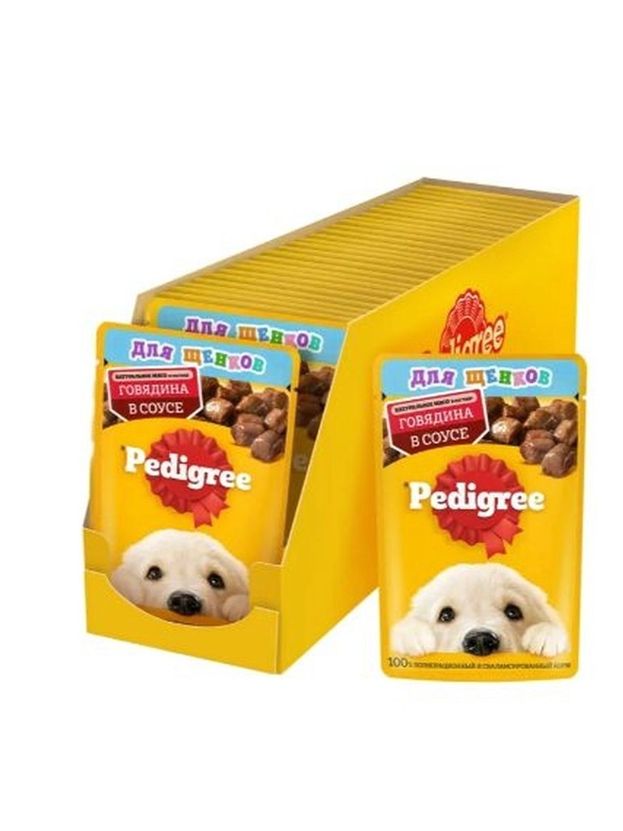 Влажный корм PEDIGREE для щенков всех пород, с говядиной в соусе, 28 шт x 85г