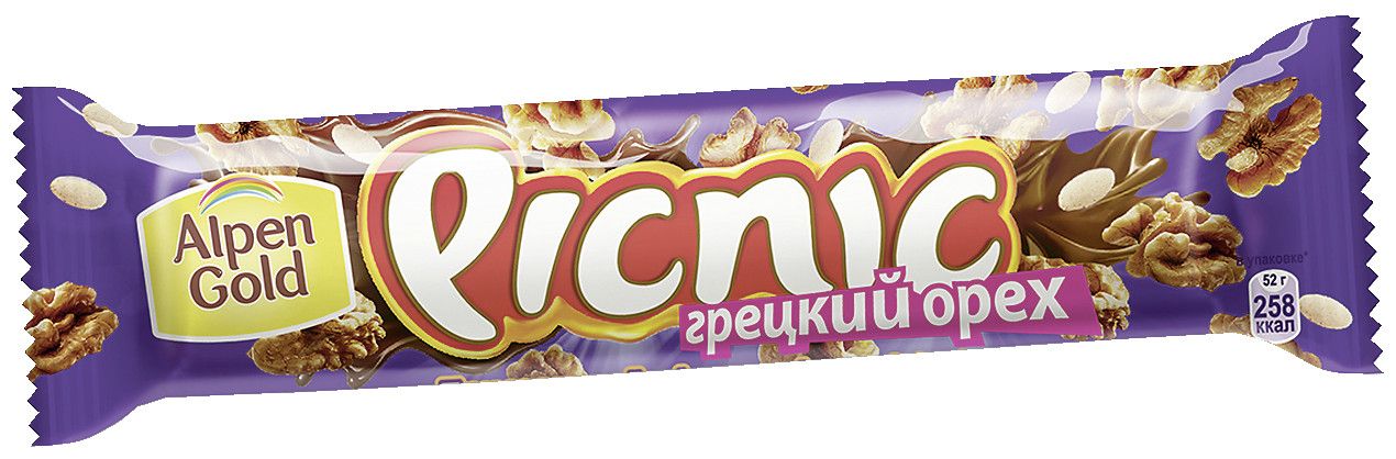 Батончик Picnic Грецкий орех шоколадный, 76г x 30 шт