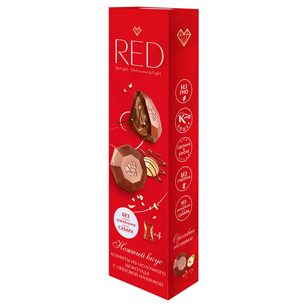 Конфеты Red с ореховой начинкой в молочном шоколаде 44 гр