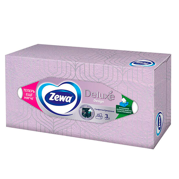 Салфетки косметические Zewa Deluxe 3-х сл. 90шт (1шт)