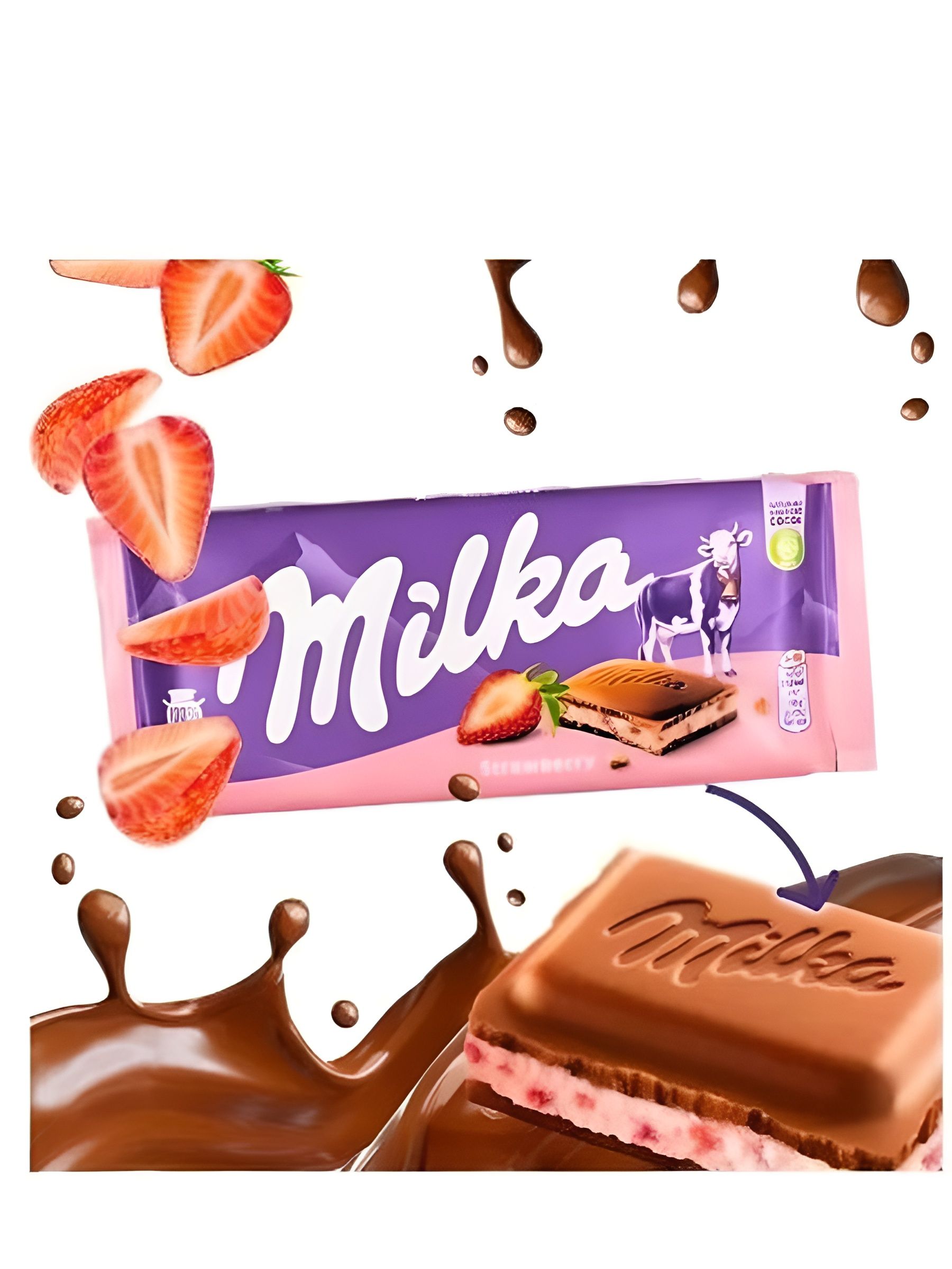 Молочный шоколад Milka Strawberry Chocolate , Набор 22 шт по 100г