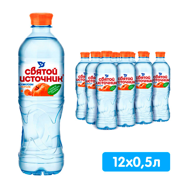 Вода Святой Источник со вкусом персика 0.5 литра, без газа, пэт, 12 шт. в уп.
