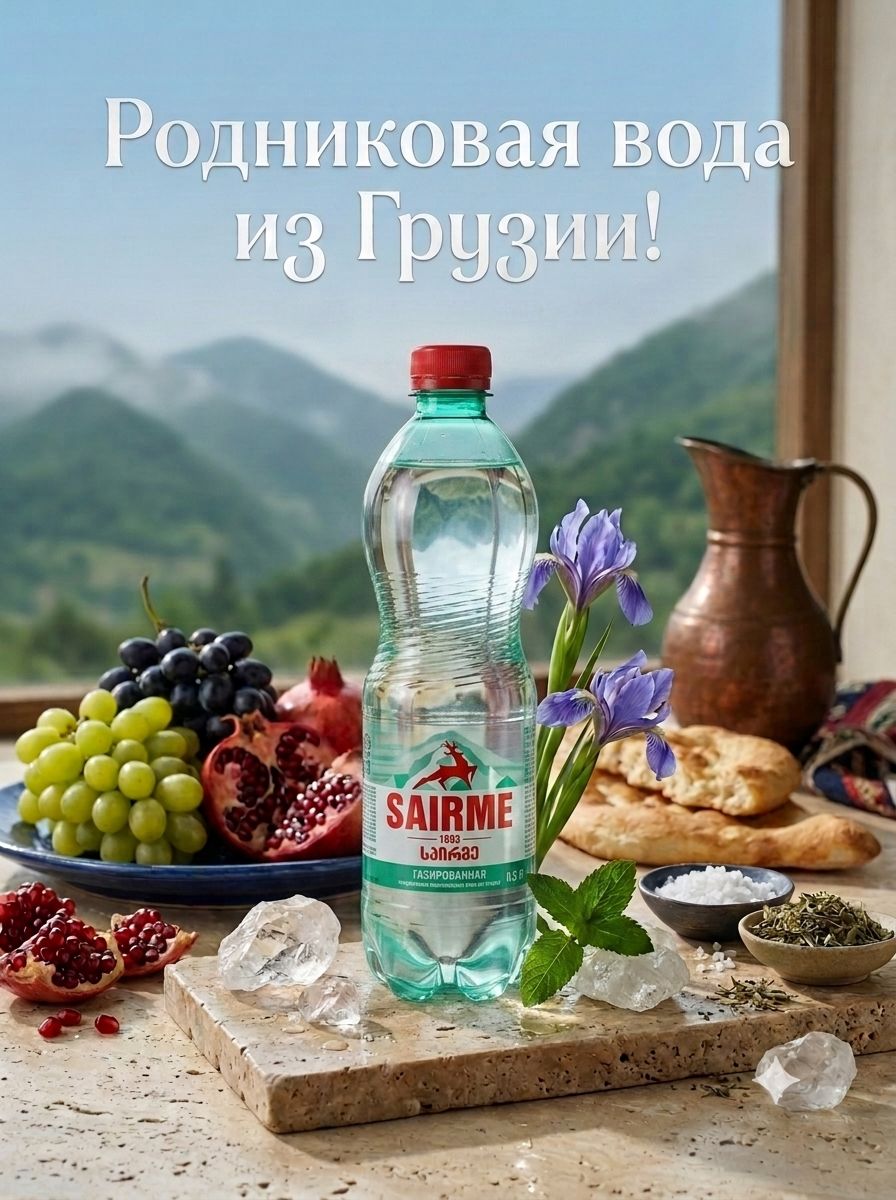 Вода Sairme родниковая 0.5 литра газ, пэт, 12 шт.
