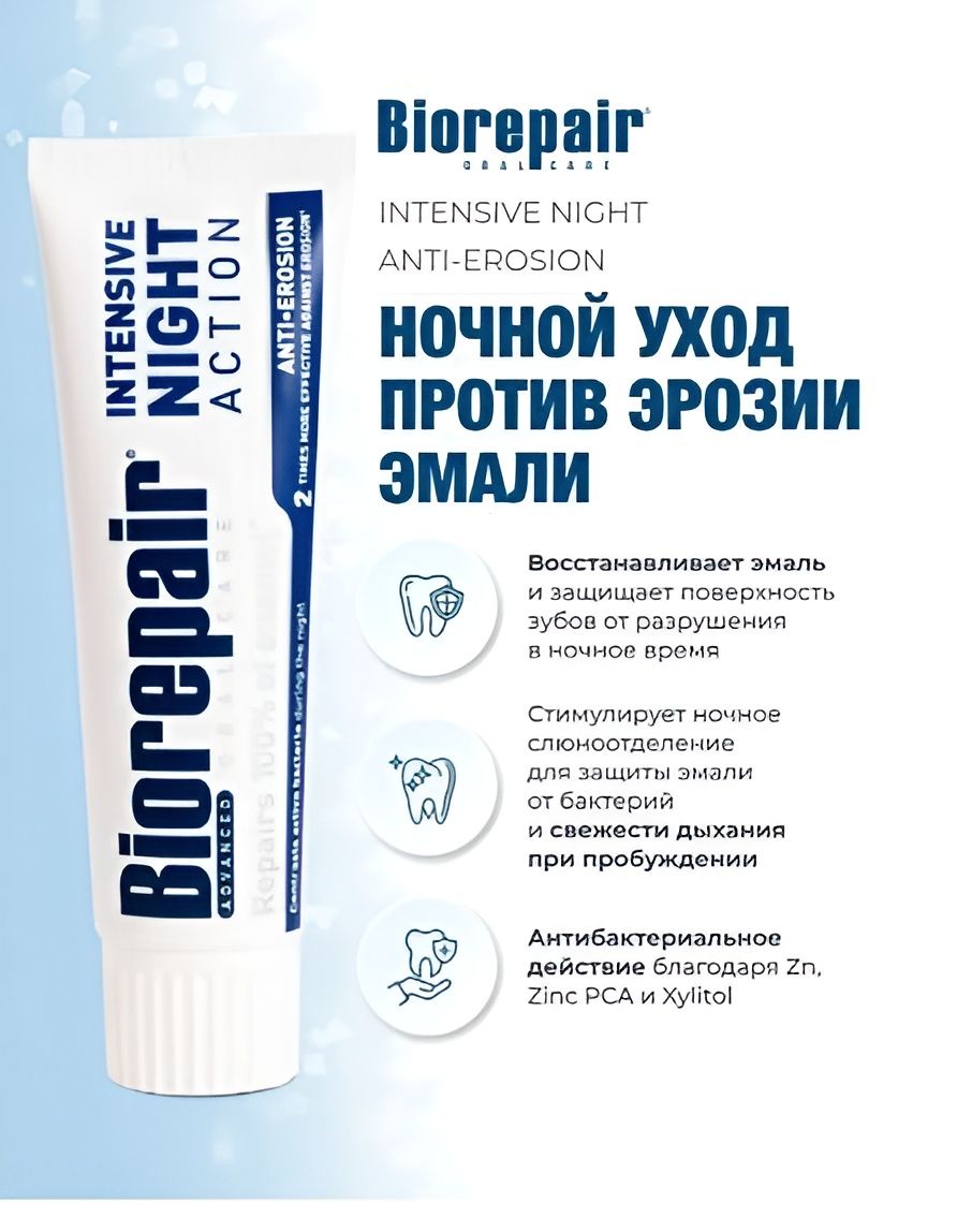 Зубная паста Biorepair Intensive Night Repair ночной уход против эрозии эмали, 75 мл