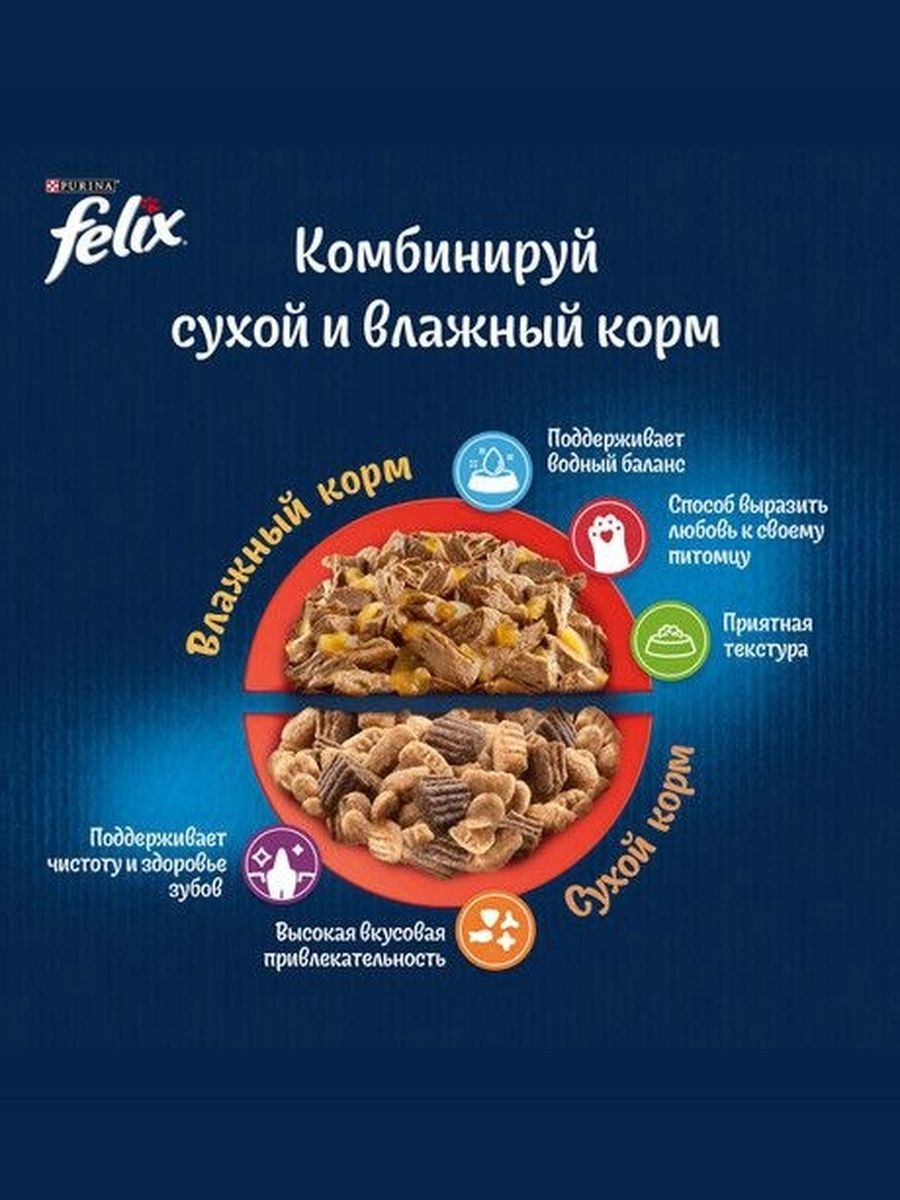Корм сухой Felix Двойная вкуснятина для взрослых кошек с курицей, 1.3 кг