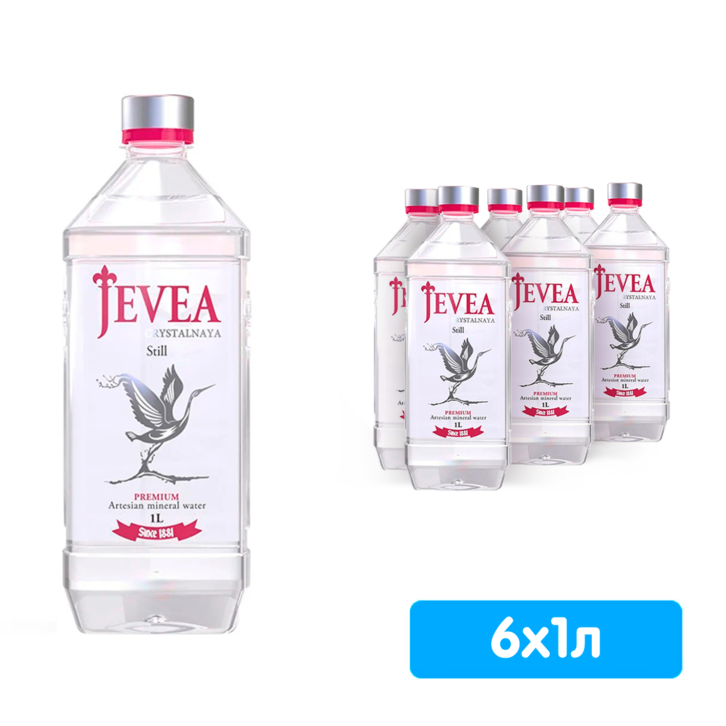 Вода Jevea Crystalnaya / Живея Кристальная 1 литр, без газа, пэт, 6 шт. в уп.