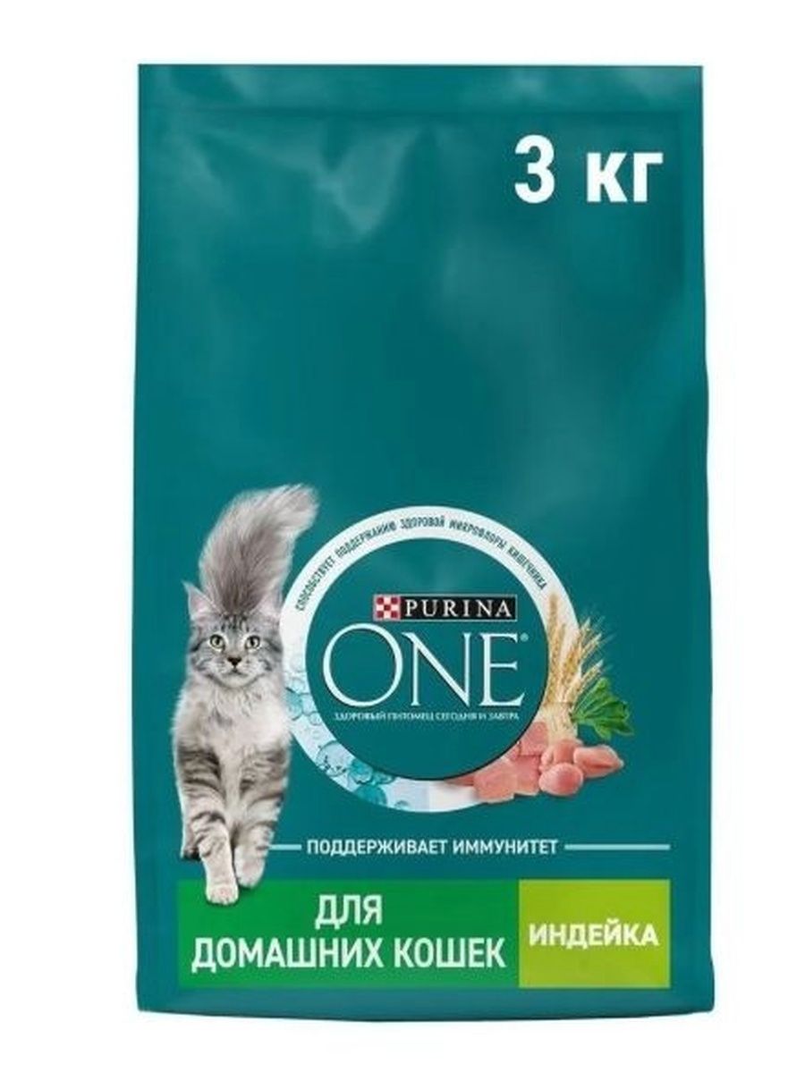Корм сухой Purina One для стерилизованных домашних кошек с индейкой и цельными злаками, 3кг