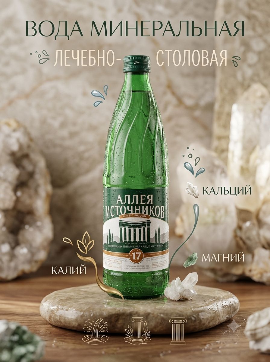 Вода Аллея Источников №17 Аква-Вайт 0.5 литра, газ, стекло, ( упаковка 12 шт)