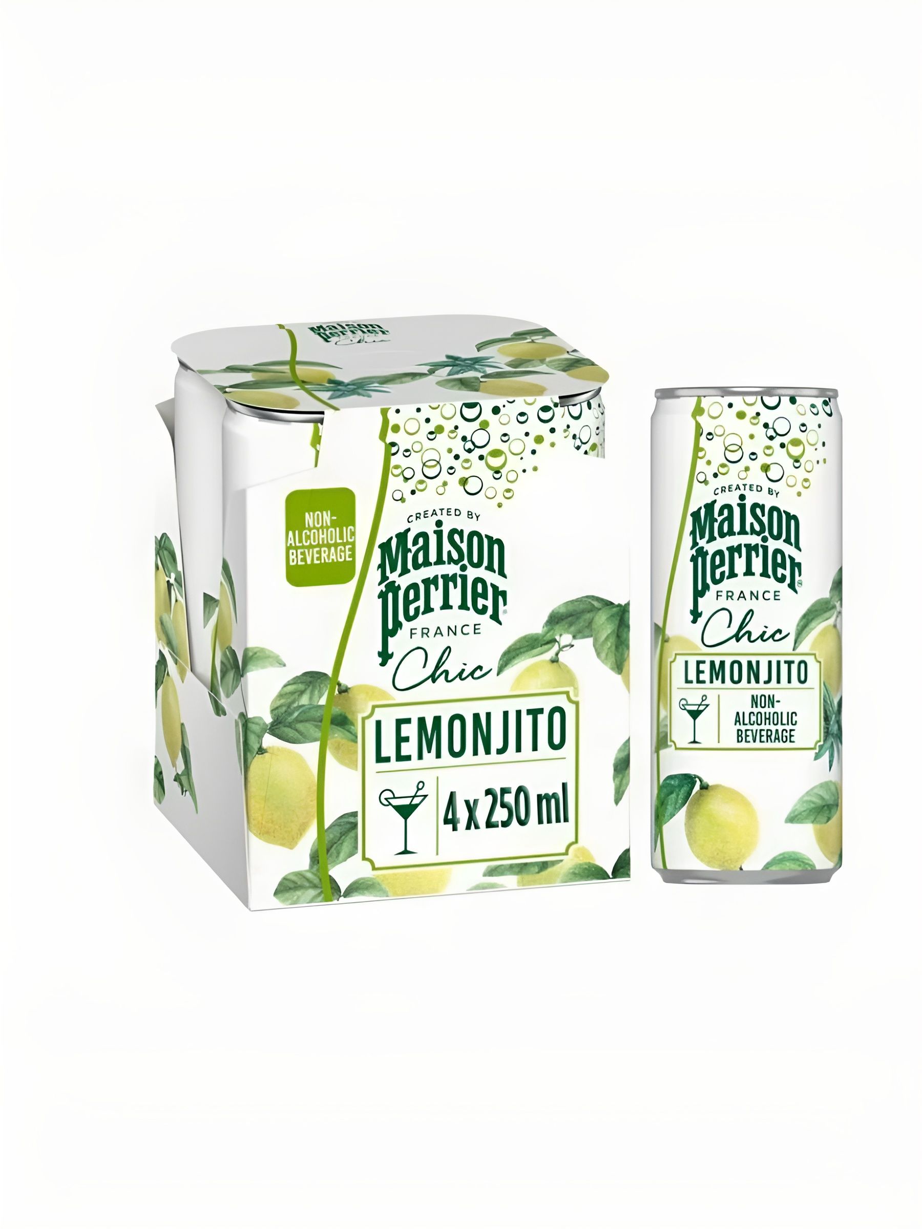 Напиток газированный Perrier Maison Chic LEMONJITO со вкусом лимона и мяты, 4 шт по 0,25 л, ж/б