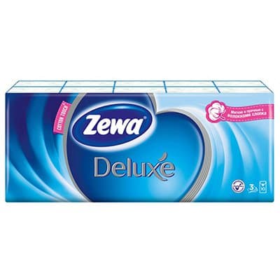 Носовые платочки Zewa Deluxe без аромата 3 слоя (10х10 шт)