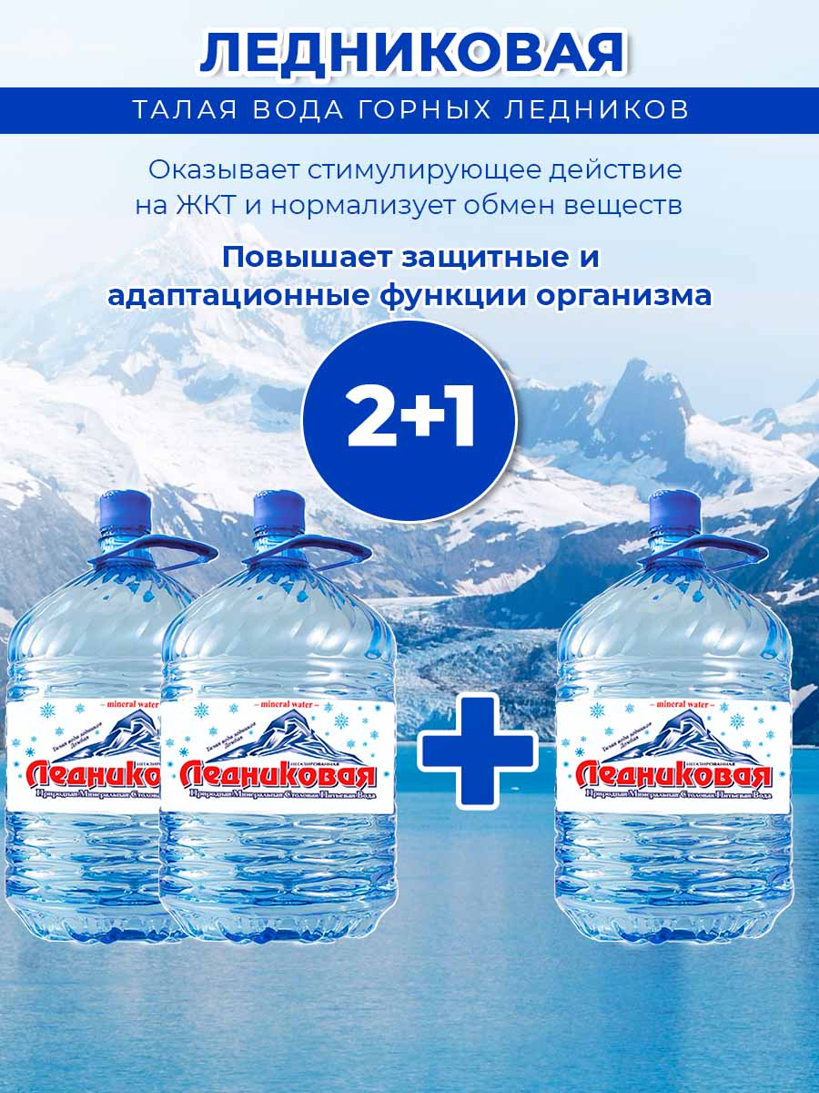 Вода питьевая Ледниковая 19л (бутыль одноразовая 2 шт.)+1