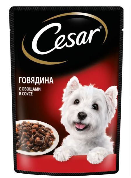 Влажный корм Cesar для взрослых собак, с говядиной и овощами в соусе, 28 шт по 85г