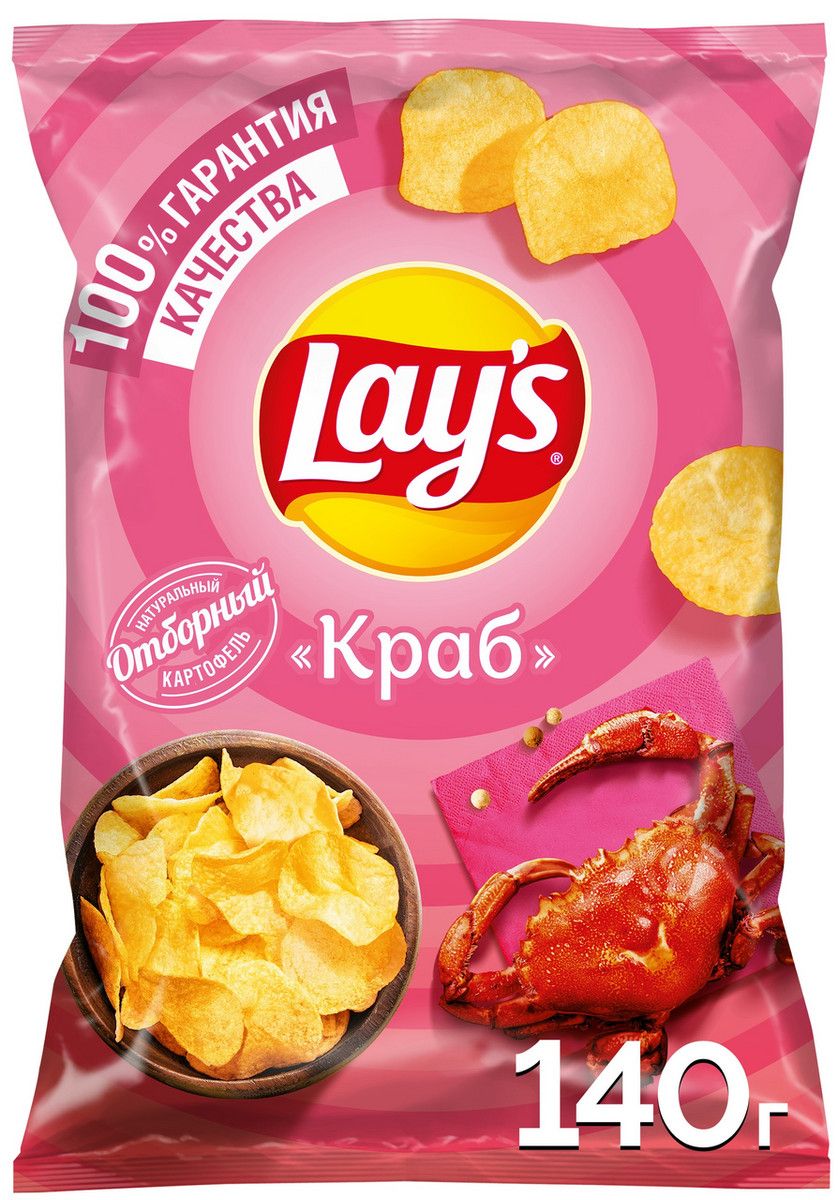 Чипсы Lay's Краб, 140г. Упаковка 19шт. Набор 2 упаковки.