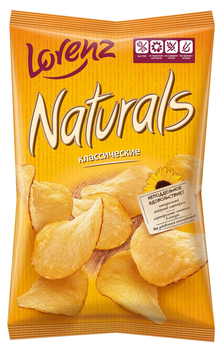 Чипсы Naturals Lorenz Классические с солью, 100г. Упаковка 25шт. Набор 2 упаковки.