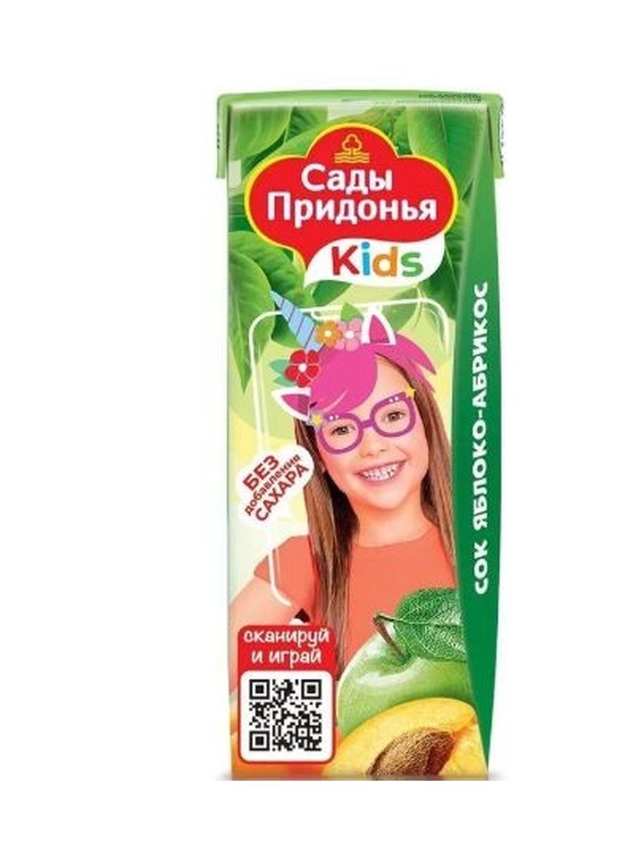 Сок детский "Сады Придонья", Яблоко - Абрикос, 200 мл. Упаковка 27 шт.