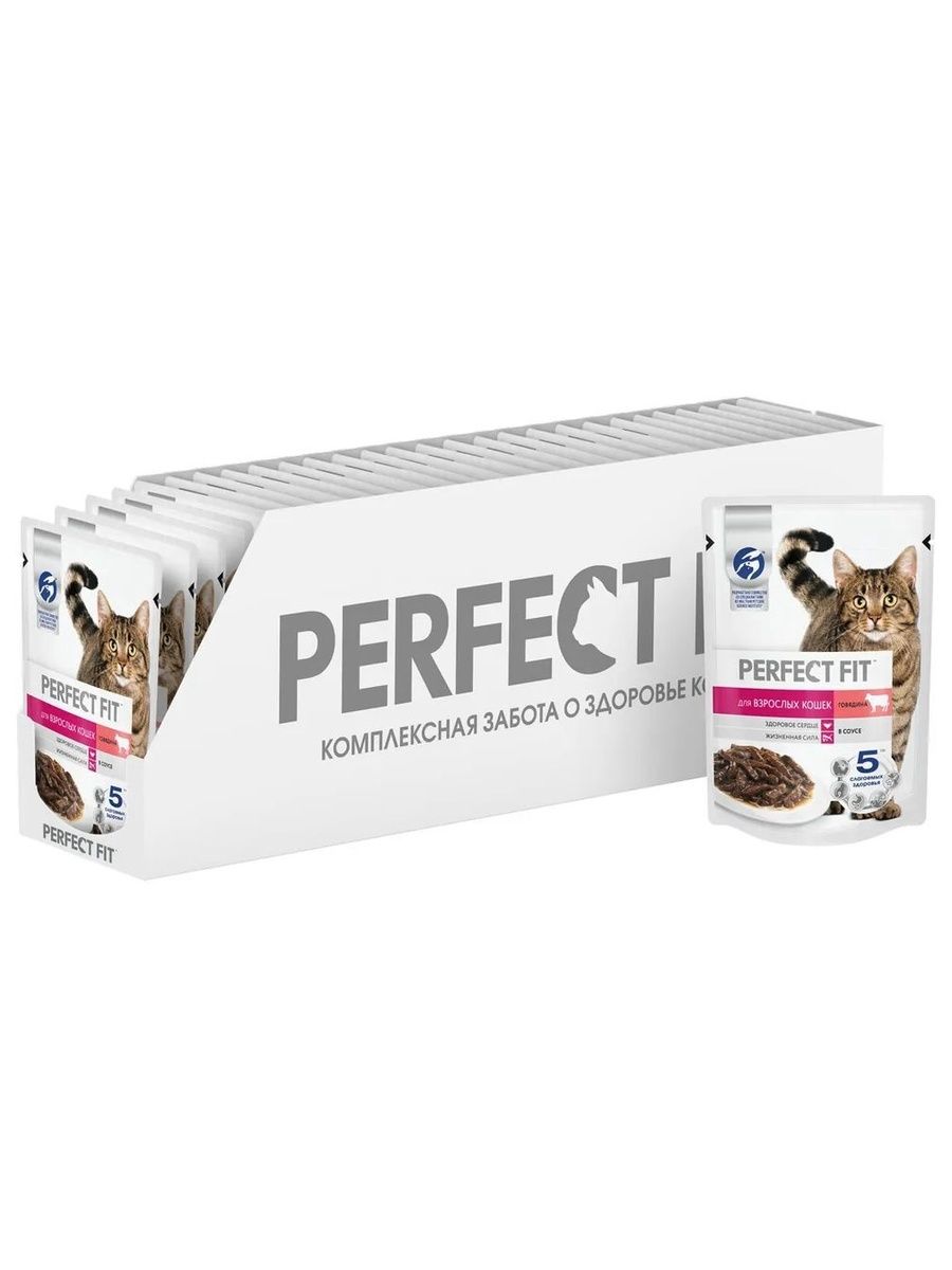 Влажный корм для кошек Perfect Fit говядина в соусе 75 г х 28 шт