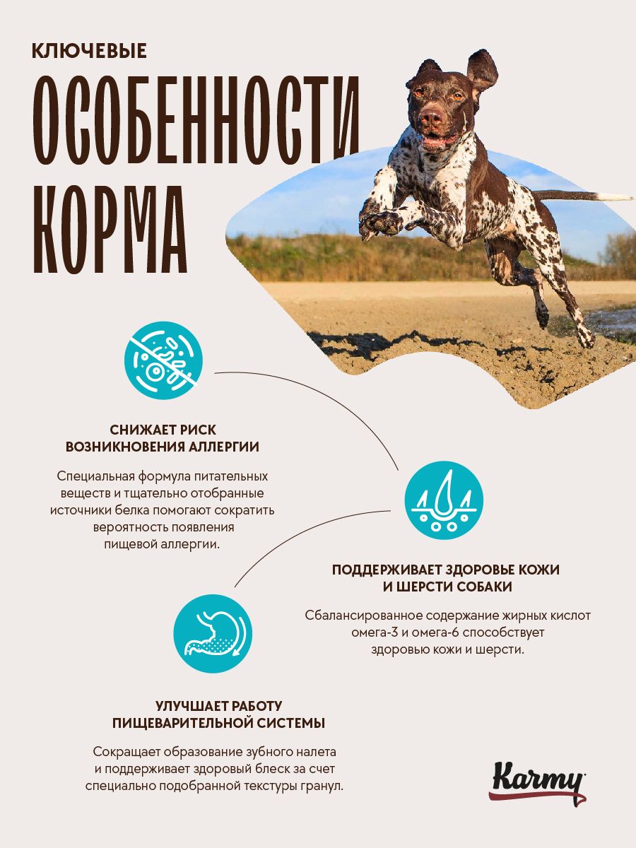 Гиппоаллергенный сухой корм для собак Karmy Hypoallergenic Medium & Maxi средних и крупных пород Ягненок 14кг.