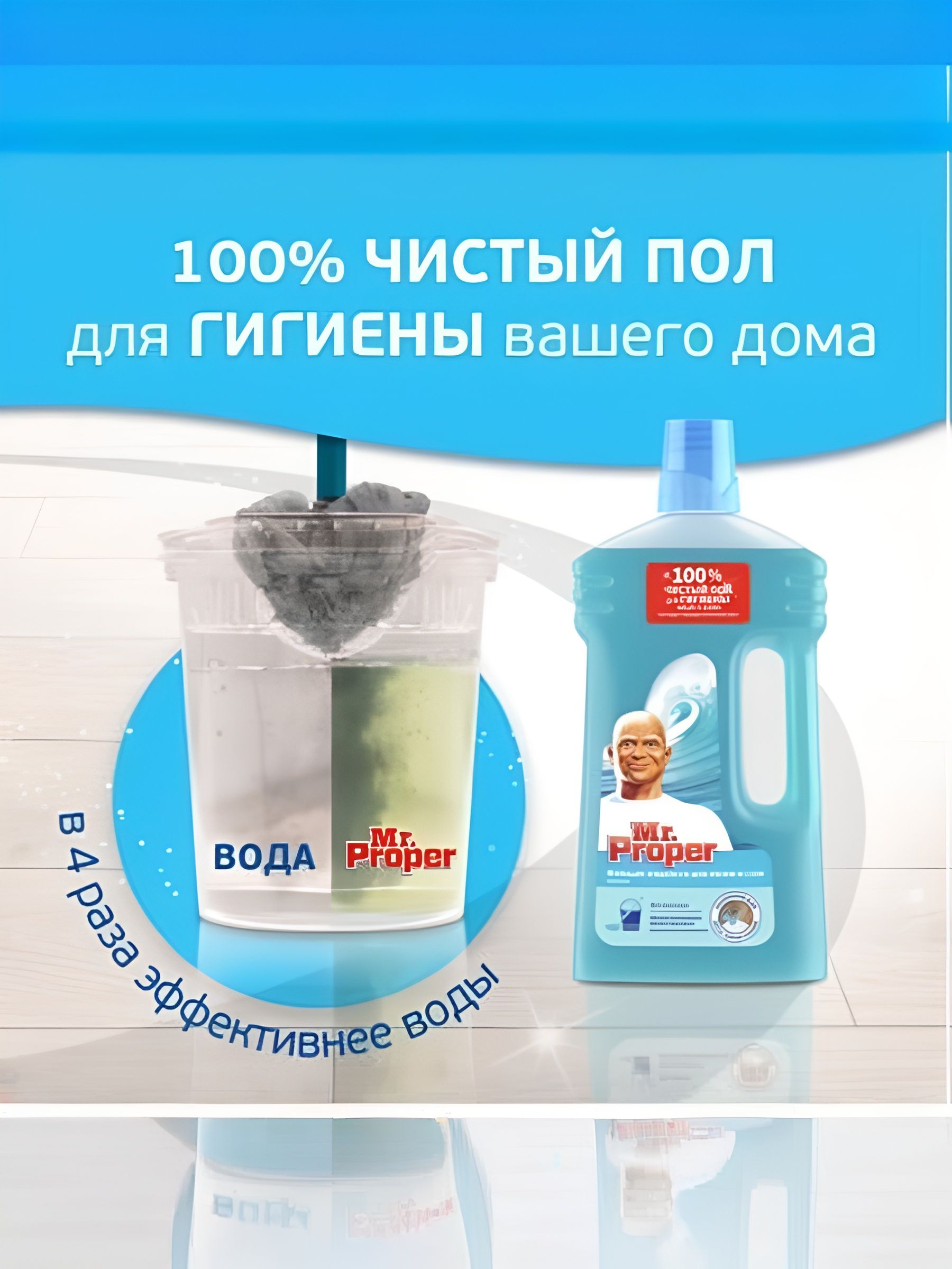 Жидкость моющая для полов и стен Mr. Proper Океан, 1л. Набор 4 шт.