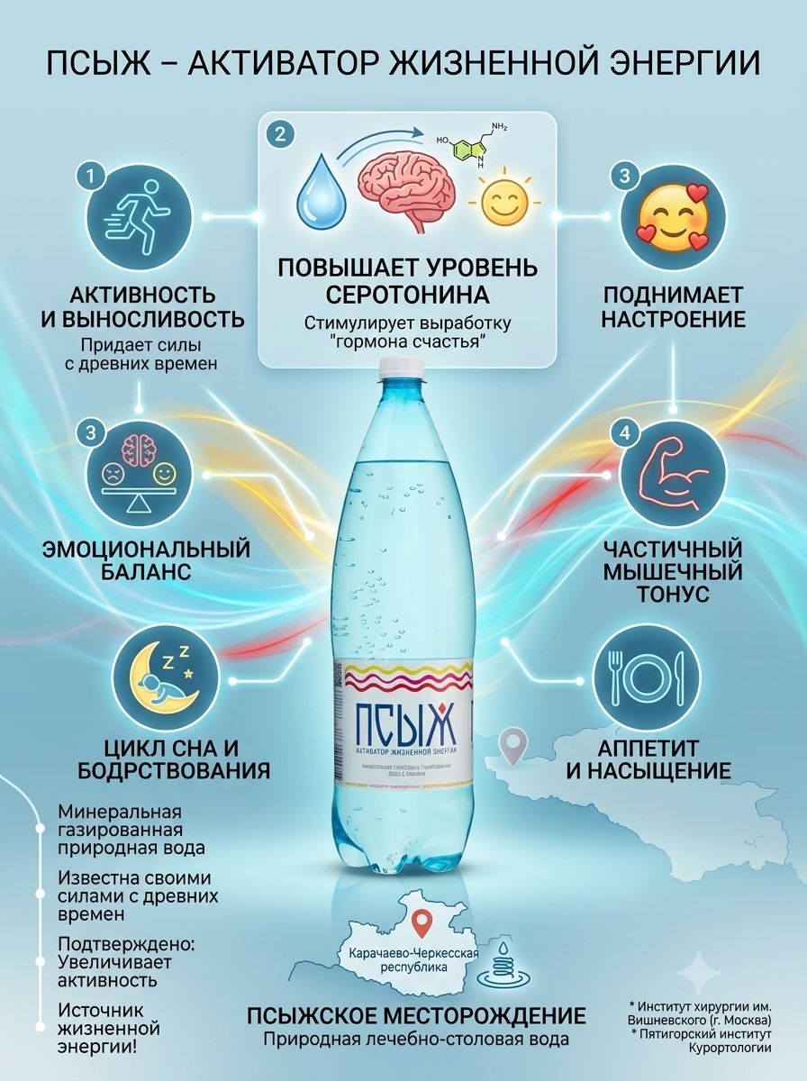 Вода газированная Псыж минеральная лечебно-столовая, 6 шт х 1,5 л.