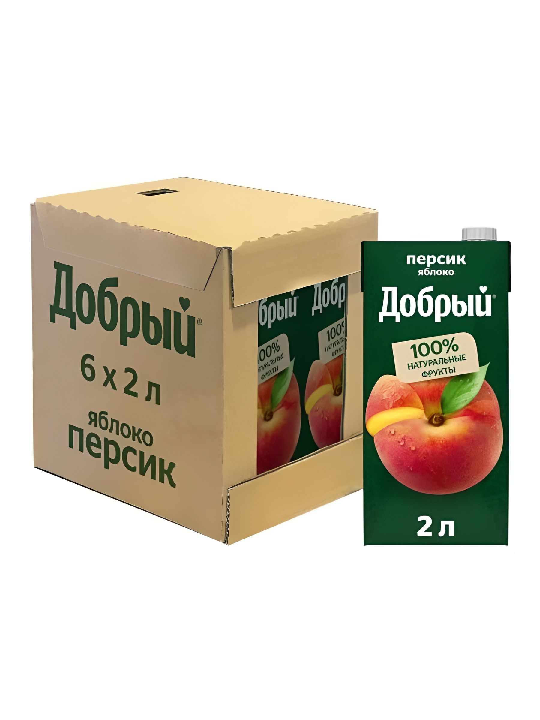 Нектар Добрый Персик-Яблоко, 2л. Упаковка 6 шт.