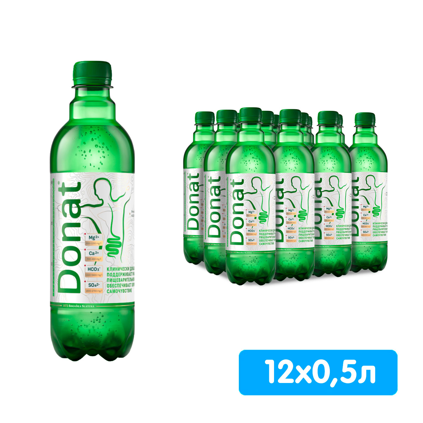 Вода Donat Mg / Донат Магний 0.5 литра, газ, пэт, 12 шт. в уп.