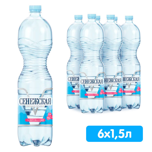 Вода Сенежская 1.5 литра, газ, пэт, 6 шт. в уп.